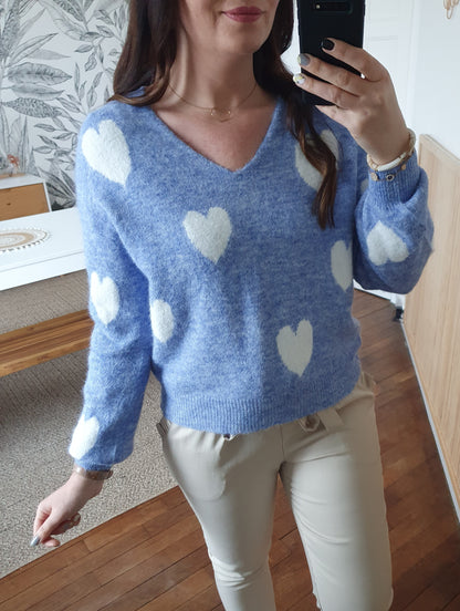 Pull bleu COEURS