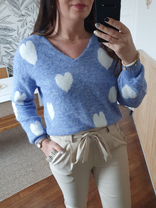 Pull bleu COEURS