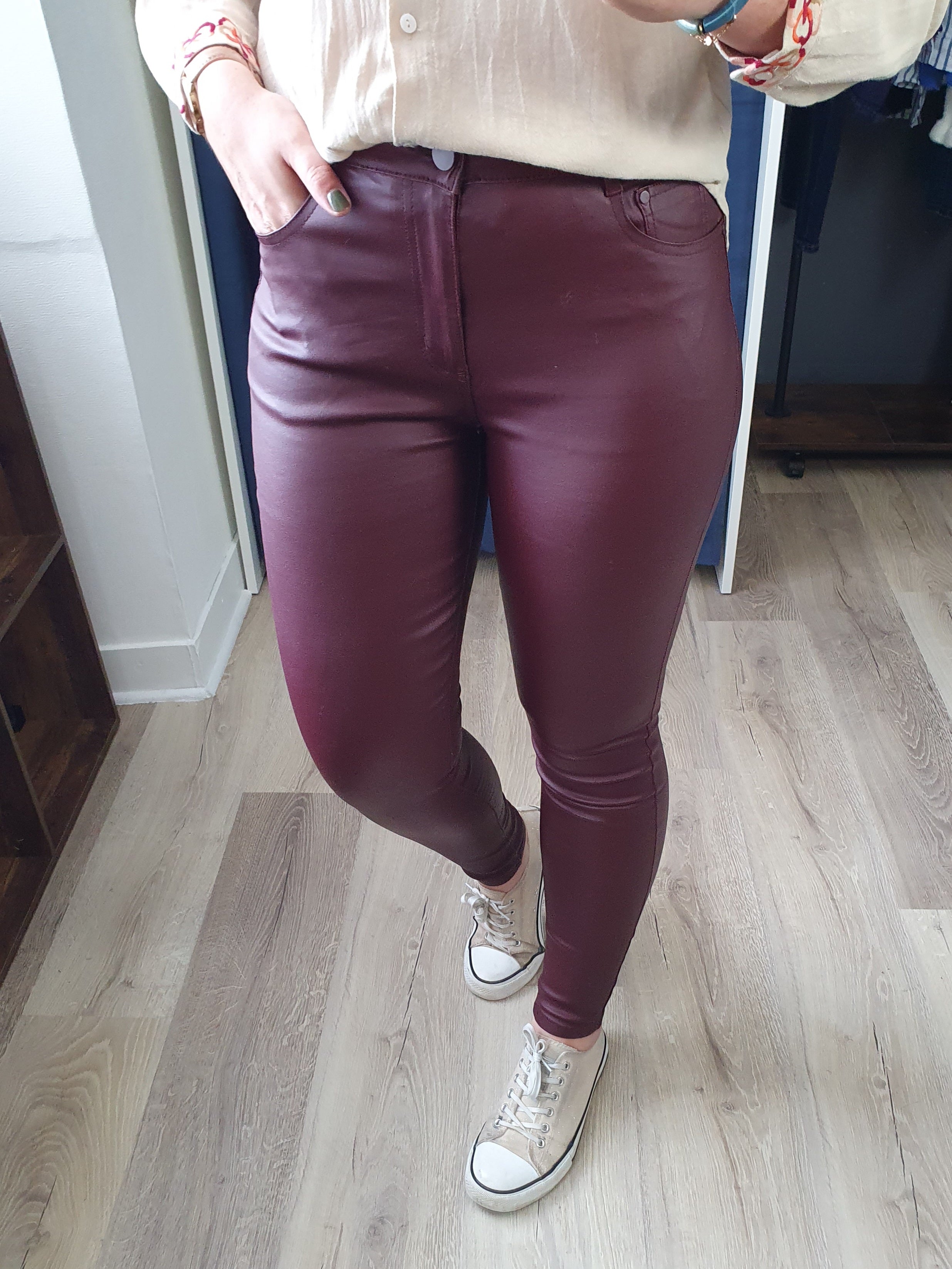 Pantalon simili cuir SEVILLE bordeaux