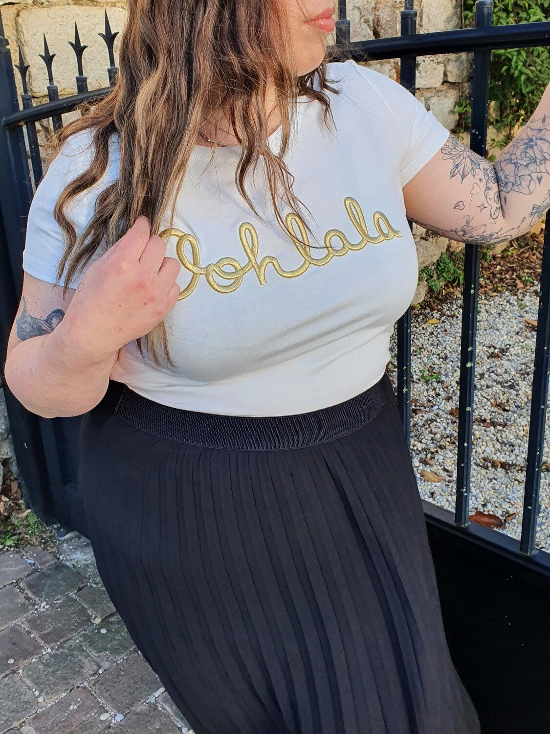 T-shirt OOHLALA Curvy (blanc/or)