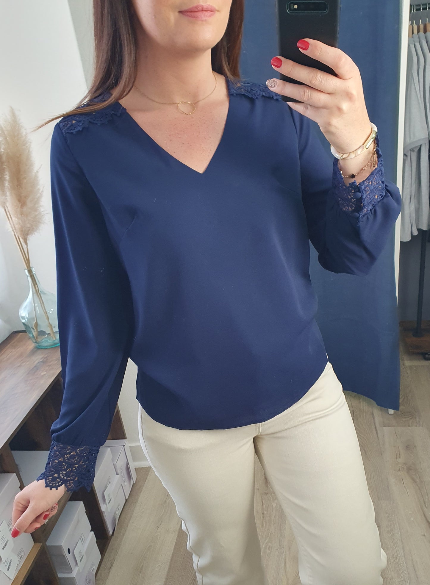 Blouse dentelle ALEXANDRIE (marine)