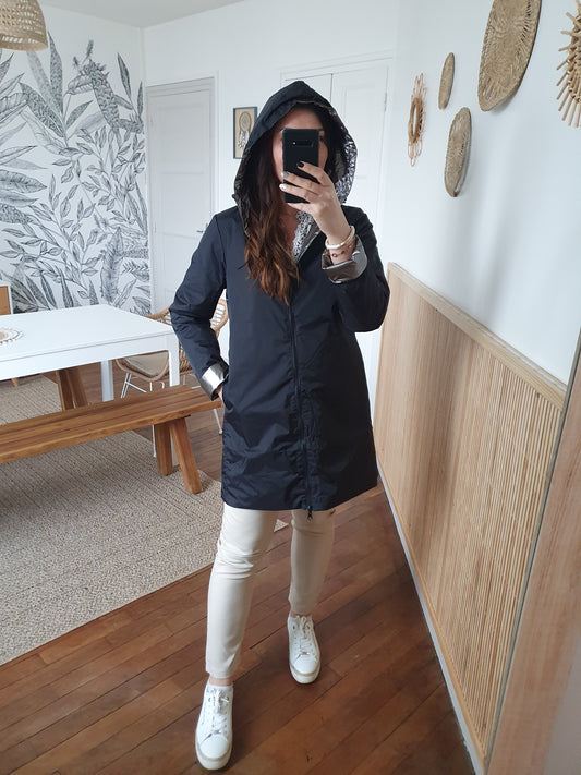 Parka réversible long VANCOUVER (noir/argent)